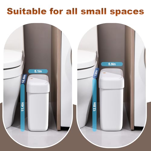 funest 2 Pack Bathroom Trash Can with Pop-Up Lid,3 Gallon & 2.7 Gallon Small Spaces Plastic Garbage Can,Slim Wastebasket for Bathroom, RV, Office, White - style: 2-piece set