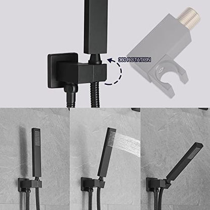 Shower Faucet Set Rain Shower System Matte Black with High Pressure 10-Inch Shower Head Handheld Square Shower Head Bathroom Luxury Rain Shower Faucet Shower Complete Combo Kit Wall Mounted - color: Matte Black, style: 10"- 2 Function