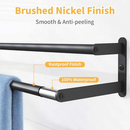 KLJKPA Double Towel Bar, Towel Holder for Bathroom, Black | Towel Rack for Bathroom Wall Mounted, Stainless Steel Double Bath Towel Bar - color: Black