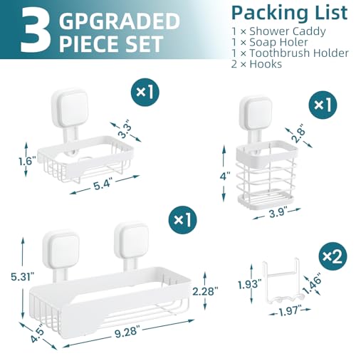 TAILI Shower Caddy Suction Cup Rustproof Metal Shower Shelves White 3pack | Rustproof,No Drilling Wall Mounted Basket, Upgraded Removable Suction Cup Bathroom Organizer Heavy Duty Shampoo - color: White 3pack