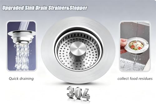 Kitchen Sink Drain Strainer Stopper,Fits 3-1/2 Inch | 3-in-1 pop-up sink stopper catches food scraps,holds water,and helps seal the drain,2 Pack