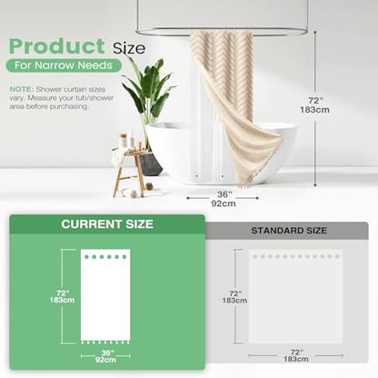 Boho Shower Curtain and Liner Set, Tufted Chevron Textured Tassel Shower Curtains for Bathroom and Waterproof Liner with Hook, 36" W x 72" L (Pack of 1), Beige 1 - color: Beige, size: 36"W x 72"L (Pack of 1)