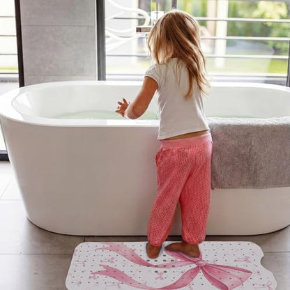 Breling Non-Slip Pink Bow Bathtub Shower Mat Extra Long (40" x 16") - Cute Bow Print Bath Mat with Drain Holes & Suction Cups, Machine Washable Coquette Preppy Bathmat for Bathroom Floor Women Girls - style: Pink Bow