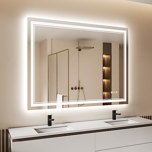 40x30 Inch LED Bathroom Mirror with Lights | Front and Backlit, 3 Colors, Dimmable, Memory, Anti Fog, Shatterproof, Horizontal/Vertical, Lighted Mirrors for Bathroom Wall - color: Dual Lights, size: 40"L x 30"W