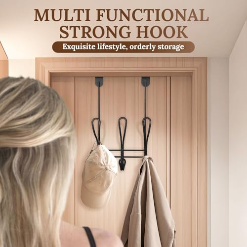 Twisted Design Over The Door Hook Rack, Over The Door Towel Rack, Door Hanger, Door Coat Hanger, Over The Door Coat Rack, for Bathroom, Bedroom or Laundry Room (Black with 6 Hooks) - style: Black with 6 Hooks