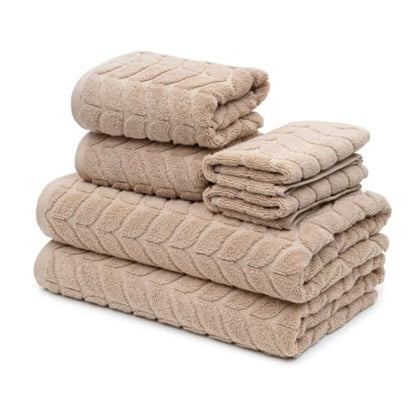 BAGNO MILANO Turkish Cotton Bath Towels, Hand Towels - Soft Plush Jacquard Collection - Highly Absorbent Towel Set (Sand Beige, 6 pcs Towel Set) - color: Sand Beige, size: 6 pcs Towel Set