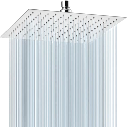 Midanya Square Rain Shower Head,High Pressure,Polish Chrome 12 Inch | 360°Swivel,Ceiling or Wall Mount,Waterfall Full Body Coverage,Bathroom Remodel,Stainless Steel Large Rainfall Shower Head - color: Chrome, size: 12 Inch