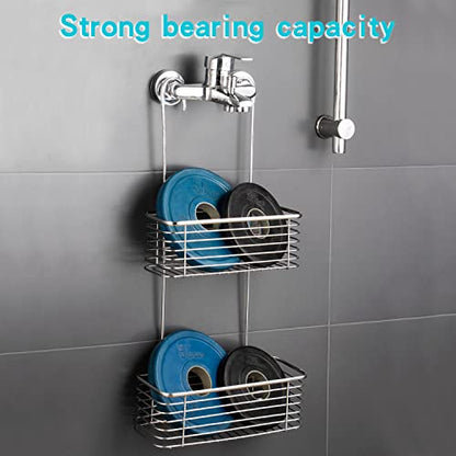 YQh Stainless steel double-layer shower rack, shower room hanging bathroom organizer, storage rack installed on the hanging bar or door, can store shampoo, hair conditioner, shower gel (double) - size: double layer shelf