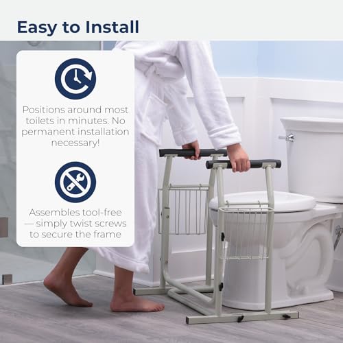 Drive Medical Freestanding Toilet Safety Frame Grab Bar Rail, White | Freestanding Design Supports Users Up to 300 Pounds with Sturdy Grab Bar for Added Toilet Stability