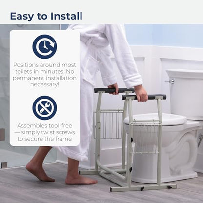 Drive Medical Freestanding Toilet Safety Frame Grab Bar Rail, White | Freestanding Design Supports Users Up to 300 Pounds with Sturdy Grab Bar for Added Toilet Stability