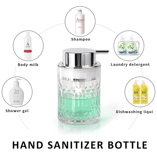 Bathroom Glass Soap Dispenser with Durable Rust-Proof Plastic Liquid Pump (Can't Foam) Hand Lotion Dispenser Antislip Shampoo Kitchen 10oz