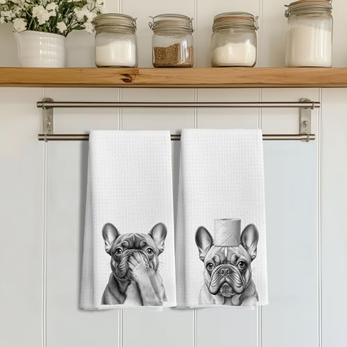 Funny French Bulldog Dog Gifts Bathroom Hand Towels Set of 2 - color: French Bulldog-s2
