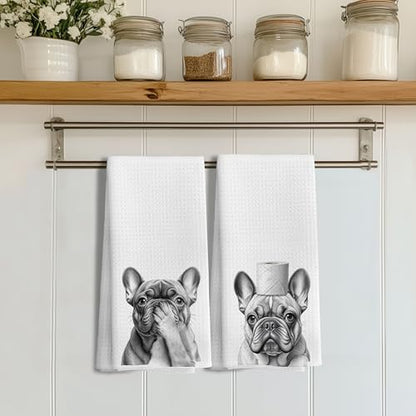 Funny French Bulldog Dog Gifts Bathroom Hand Towels Set of 2 - color: French Bulldog-s2