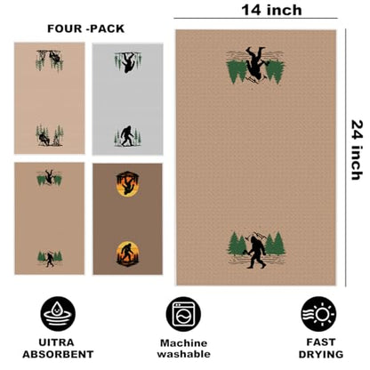 4Pcs Bigfoot Hand Towels Funny Big Foot Sasquatch Gifts Reusable Dish Towel - color: Multi 1713