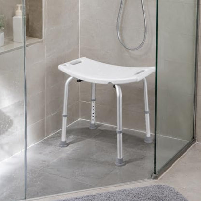 Shower Chair for Inside Shower, 400 lbs Heavy Duty Shower Stool with 12 Drainage Holes & Suction Feet, Adjustable Bath Chair with Back, Shower Seat for Elderly, Disabled, Pregnant - White