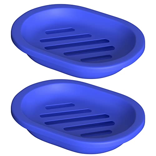 Topsky 2 Pcs Soap Dish Soap Holder for Shower, Soap Dishes Soap Savers for Bar Soap, Soap Bar Holder Shower with Drip Tray, Plastic Double Layer Draining Soap Box for Bathroom Kitchen - Blue - color: Dark Blue