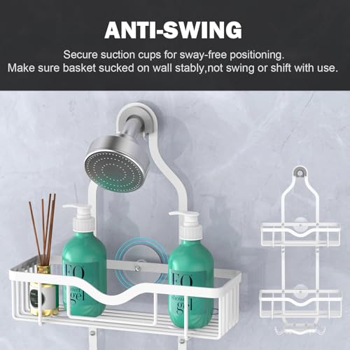 Shower Caddy Hanging, Bathroom Shower Rack, Bathroom Organizer with Soap Dish, Over The Showerhead Caddy with Hooks for Razor/Sponge, Soft White (Assembly Required) - color: Soft White