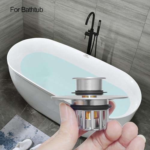 LEKEYE Tub Stopper | Shower Drain Hair Catcher | Pop-up Drain Stopper with Strainer | Bathroom Bathtub Plug | Drain Protector for 1-1/2 to 1-3/4" Bath Drain Hole - Pearl Chrome - color: Pearl Chrome