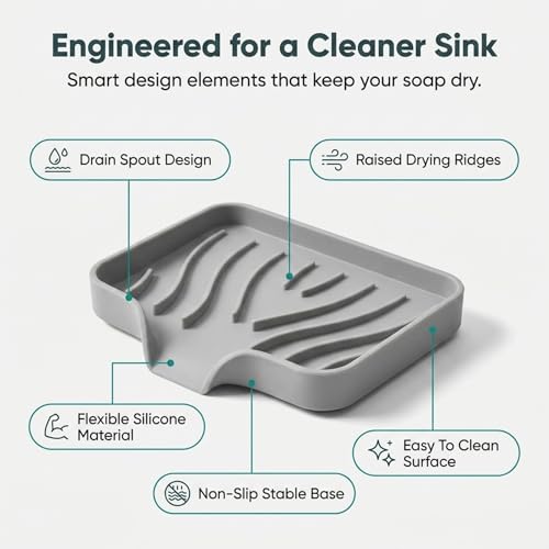Self Draining Soap Dish with Drain Spout - Bar Soap Holder for Bathroom & Kitchen Sink - Flexible Non-Slip Silicone Soap Holder for Bar Soap, Sponge & Scrubber – 3 Pack - size: 3 Pack