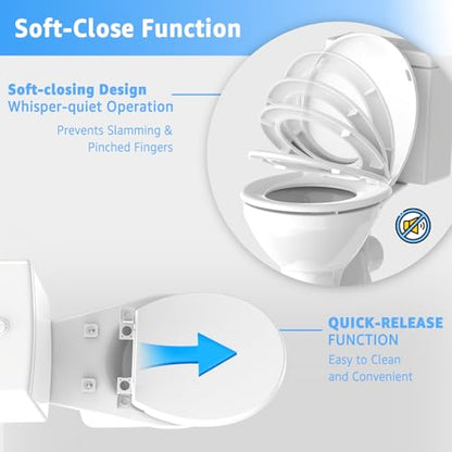 Huttdmel Toilet Seat Round 16.5 Inch & Quick Release - Quick Connect, Standard Toilet Lid Soft Close, PP Material Safe & Easy Clean and Install, Sturdy Accessories Never Loosen, White Plastic - color: White, size: Round 16.5inch & Quick-Release