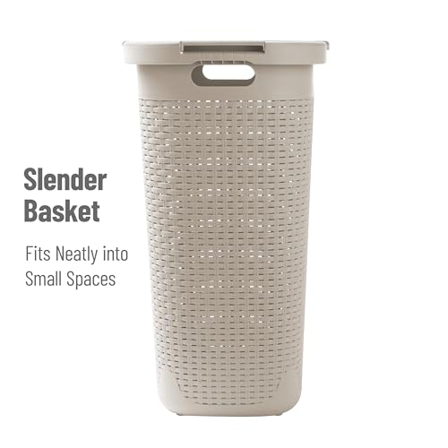 Mind Reader Slim Laundry Hamper with Lid, 60L Tall Clothes Baskets, Narrow Tapered Design for Bathrooms Closets and Laundry Rooms, Plastic, 3 Pack, Ivory - color: Ivory