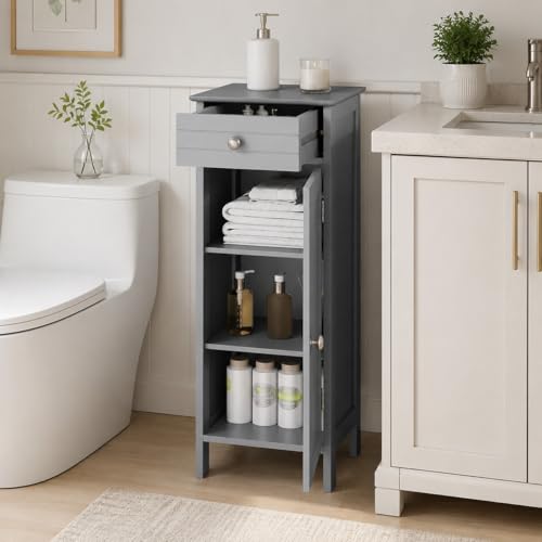 Bathroom Cabinet, Narrow FreeStanding Space-Saving Storage Organizer | Multifunctional Narrow Side Storage floor Cabinet for Bathroom,Laundry Room, Kitchen - color: Grey