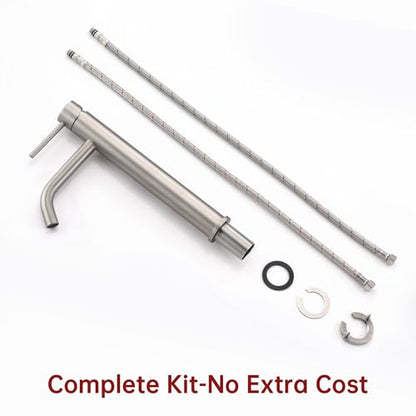 SUMERAIN Brushed Nickel Tall Bathroom Vessel Sink Faucet | Single Handle, Single Hole, 304 Stainless Steel, Water-Saving, with Faucet Supply Lines, Easy DIY Install - color: Brushed Nickel, size: Vessel Sink faucet