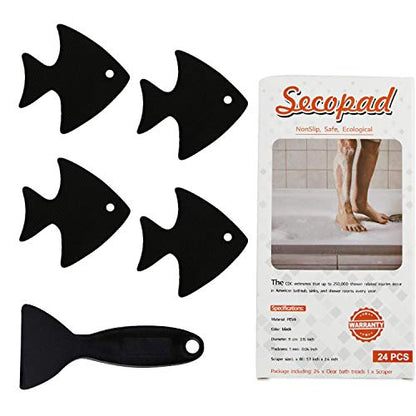 Secopad Bathtub Stickers Non-Slip, 24 PCS Safety Shower Treads Adhesive Appliques with Premium Scraper (Black) - color: Black