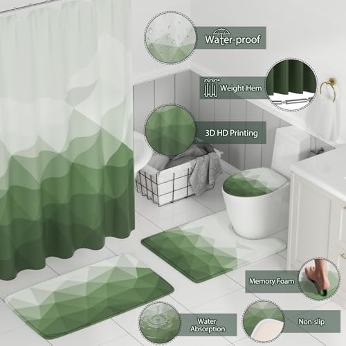 XLHOMO Bathroom Accessory Set - 26PC Bathroom Shower Curtain and Rug Set, Bathroom Accessories Set, Sage Green Bathroom Set with Trash Can, Toilet Brush, Qtip Holder & Soap Dispenser - style: Sage Green