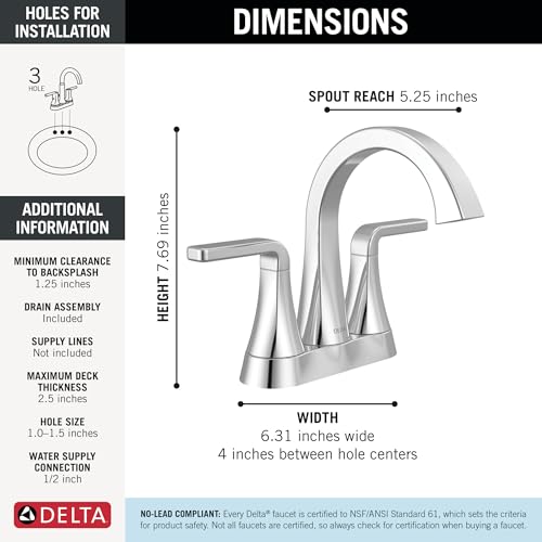 Delta Lineax Centerset Chrome Bathroom Faucet, 4 Inch 3 Hole Bathroom Sink Faucet for Vanity, Metal Push-Pop Drain Assembly, Chrome 2562LF-MPU - color: Chrome