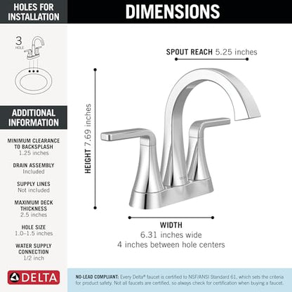 Delta Lineax Centerset Chrome Bathroom Faucet, 4 Inch 3 Hole Bathroom Sink Faucet for Vanity, Metal Push-Pop Drain Assembly, Chrome 2562LF-MPU - color: Chrome