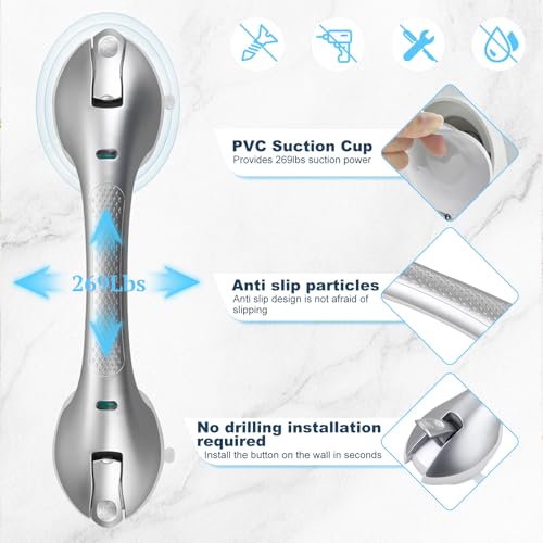 Suction Grab Bars for Bathtubs and Showers, Heavy Duty Shower Handle Removable Shower Handrails for Kids, Bathroom Safety Grip Waterproof(Silver) - color: White