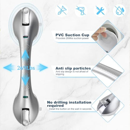 Suction Grab Bars for Bathtubs and Showers, Heavy Duty Shower Handle Removable Shower Handrails for Kids, Bathroom Safety Grip Waterproof(Silver) - color: White