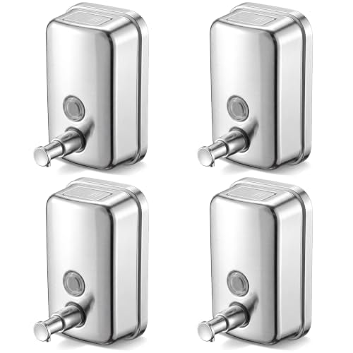 4 Pcs Commercial Soap Dispenser Wall Mount Set 17 Fl oz Stainless Steel Manual Liquid Pump Rust Proof Leak Free Liquid Sanitizer Dispenser for Bathrooms Kitchens