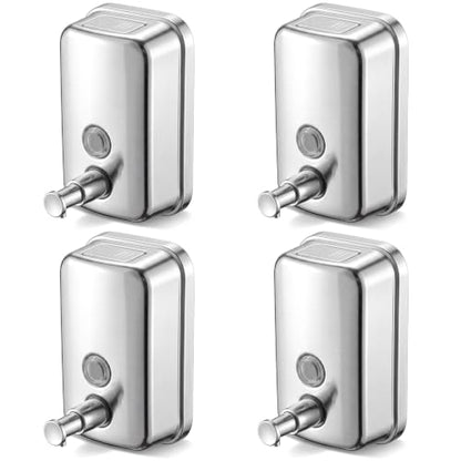 4 Pcs Commercial Soap Dispenser Wall Mount Set 17 Fl oz Stainless Steel Manual Liquid Pump Rust Proof Leak Free Liquid Sanitizer Dispenser for Bathrooms Kitchens