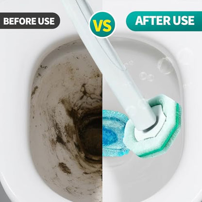 Disposable Toilet Brush, Toilet Bowl Cleaning System with 48 Count Wand Refills, Clean Brush Starter Kit with 1 Wand, 1 Storage Caddy and 1 wall Sticker (White) - style: Green-Toilet brush+48 refills