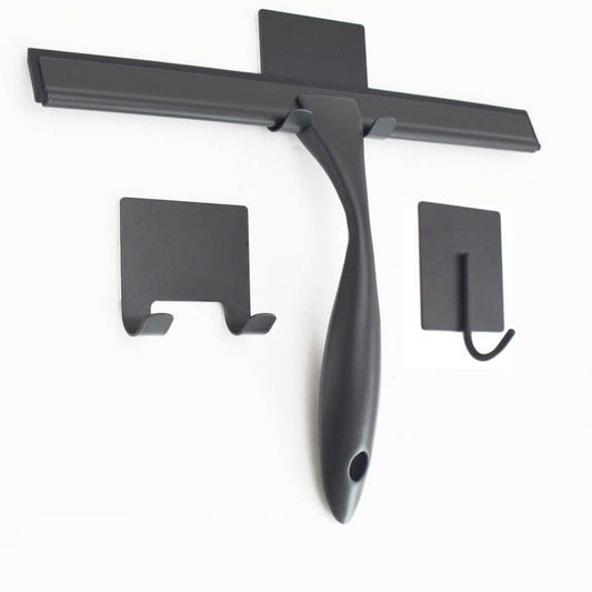 All-Purpose Stainless Steel Shower Squeegee for Shower Glass Door with 2 Adhesive Hooks, Multi-use Cleaning Tool, Ideal for Mirror, Tile Wall, Window and Car Surface Cleaning(10 Inch Black) - color: Black-10inch