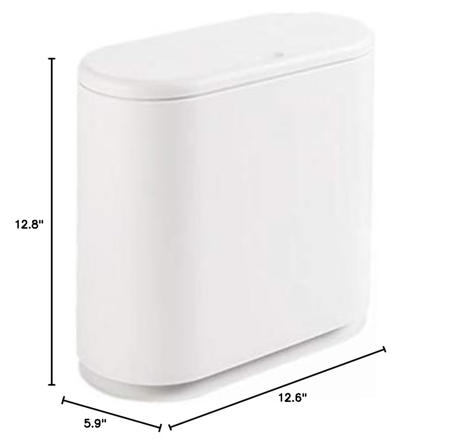 IEEK 12 Liter Rectangular Plastic Trash Can with Press Top Lid,White Modern Wastebasket Thin Trash Cans,3.2 Gallon Garbage Container Bin for Bathroom,Bedroom,Kitchen,Office and Powder Room - color: White