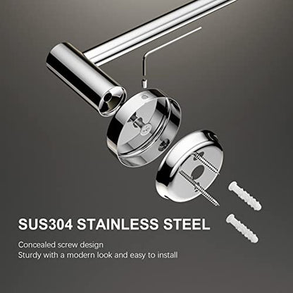 Chrome Towel Bar for Bathroom, Stainless Steel Shower Towel Rod | Adjustable Length 16 to 27.6 Inch, Wall Mounted Towel Holder with S Hooks for Washroom Kitchen, Extendable Single Towel Rack - color: Chrome