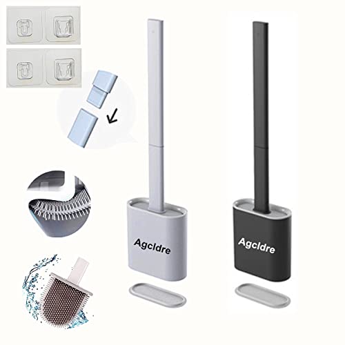 Toilet Brush with Holder Silicone Toilet Brush and Cleaning Brush for Household Bathroom Toliet Brush Set (Black,Gray) - color: Black,gray