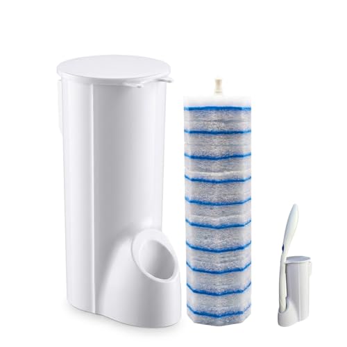 Toilet Cleaning Wand Holder (No Wand) 1 Caddy & 10 Packs Brush Refills Only, Disposable Brush Kit, Stand Toilet Starter Kit, Wall Mounted Storage Caddy, Refills Container for Cleaning Supplies - color: Pearl White