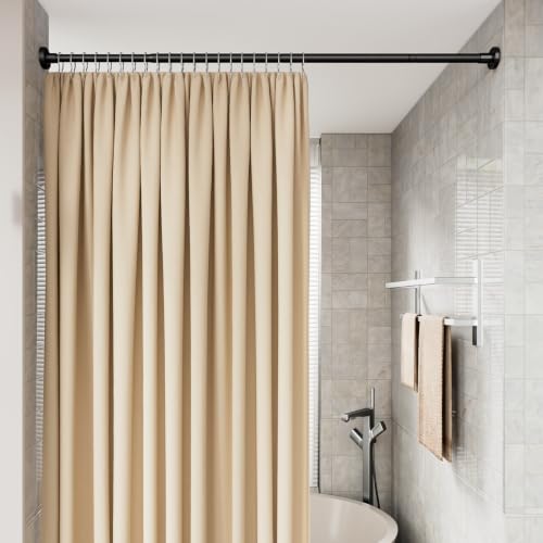 HYSEYY Heavy Duty Shower Curtain Rod,26-80inch Adjustable Tension Rod Black | No Drilling Shower Rods for Bathroom, 1" Diameter Spring Tension Curtain Rod, Non Slip Rust Proof Curtain Rod for bathtubs - color: Black