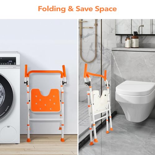 Foldable Shower Chair, Folding Bath Shower Seat for Inside Shower | Minimalist Shower Chair with Arms and Back, Height Adjustable, Portable Safety Bath Chairs for Elderly, Seniors, Disabled