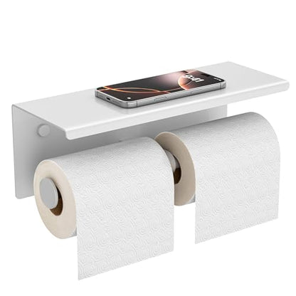 FORIOUS Toilet Paper Holder with Shelf, Commercial Toilet Paper Dispensers | White | Wall Mount Bathroom Tissue Holder | SUS304 Stainless Steel Rustproof | Double Tissue Roll Holder - color: White