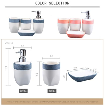 Bathroom Accessories Set of Ceramic soap Dispenser, 2 Toothbrush Cups, soap Dish, Exquisite Snowflake Glaze Technology Bathroom Accessories 4-Piece Set (Blue)