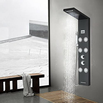 Stainless Steel Shower Panel Tower Rain Waterfall Massage Body Jet System Spray