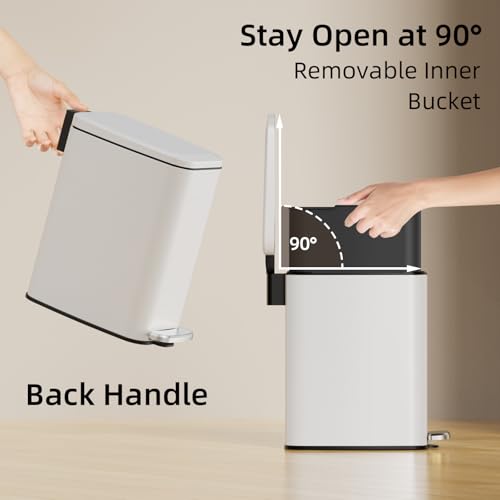 KSSKSS Small Bathroom Trash Can with Lid Soft Close, Step Pedal, 6L / 1.6 Gal Stainless Steel Garbage Bin with Removable Inner Bucket, Slim Wastebasket for Narrow Spaces (White) - color: White--H