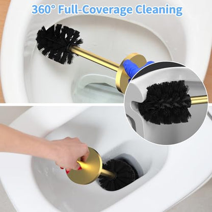 Stainless Steel Toilet Brush and Holder Set Brushed Silver Heavy Duty Toilet Bowl Brush with Long Handle for Bathroom and Farmhouse (Gold) - color: Gold