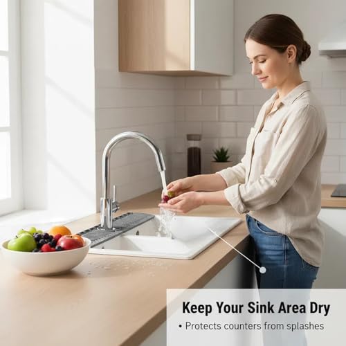 30 Inch Silicone Kitchen Sink Faucet Mat, Adjustable Waterproof Splash Guard Draining Mat Keep Countertops Dry (Green) - color: Green