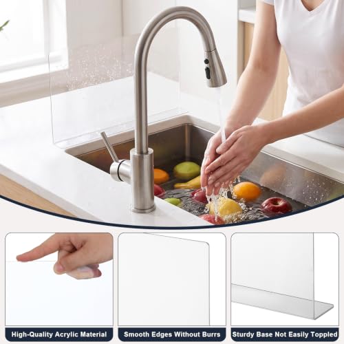 PRETYZOOM Acrylic Sink Splash Guard, Self-Adhesive Clear Panel, 15.7x8 in | Splash Barrier for Kitchen and Bathroom Countertop, Fits Stainless Steel and Glass, Smooth Surfaces, Easy Install - size: 40.00X21.00X5.00CM